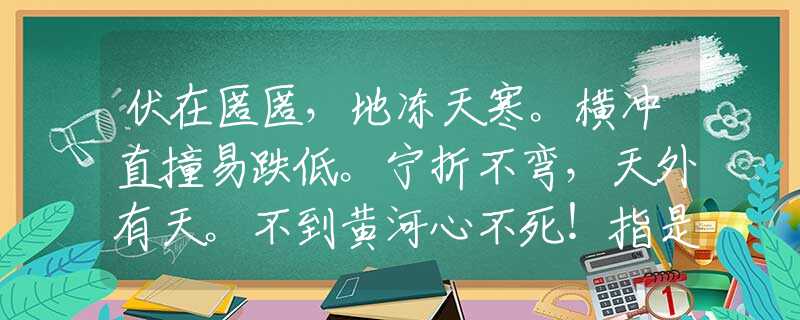 伏在匿匿，地凍天寒。橫沖直撞易跌低。寧折不彎，天外有天。不到黃河心不死！指是什么生肖猜一最佳生肖，謎底經(jīng)典分析解釋