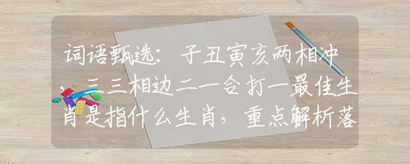 詞語甄選：子丑寅亥兩相沖，三三相邊二一合打一最佳生肖是指什么生肖，重點解析落實